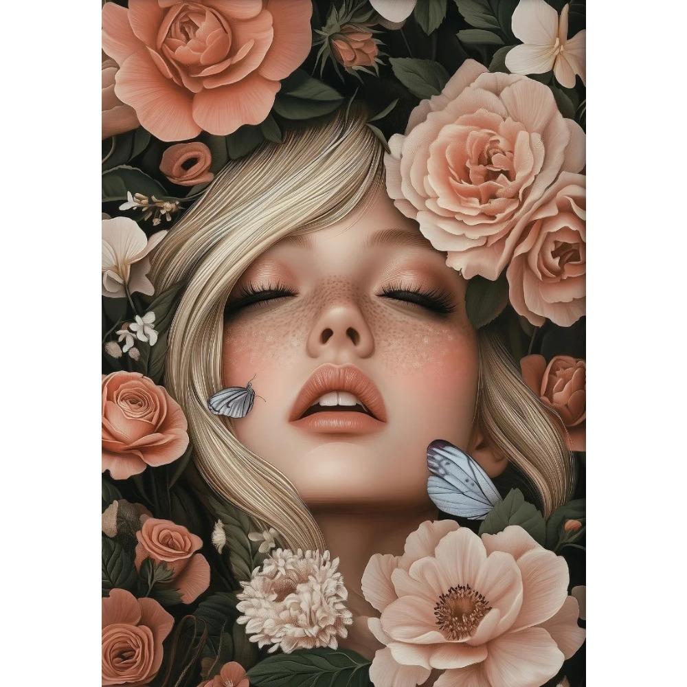 Surreal Asian Fashion Woman Floral Portrait Poster Print Wall Art Pictures Canvas Painting Living Room Bedroom Home Decor Gift 21X30CMNo Framed