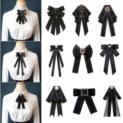 Polyester Kristall Strass Schmuck Fliege Schwarz Kragen Vorgebundene Krawatte Clip Damen