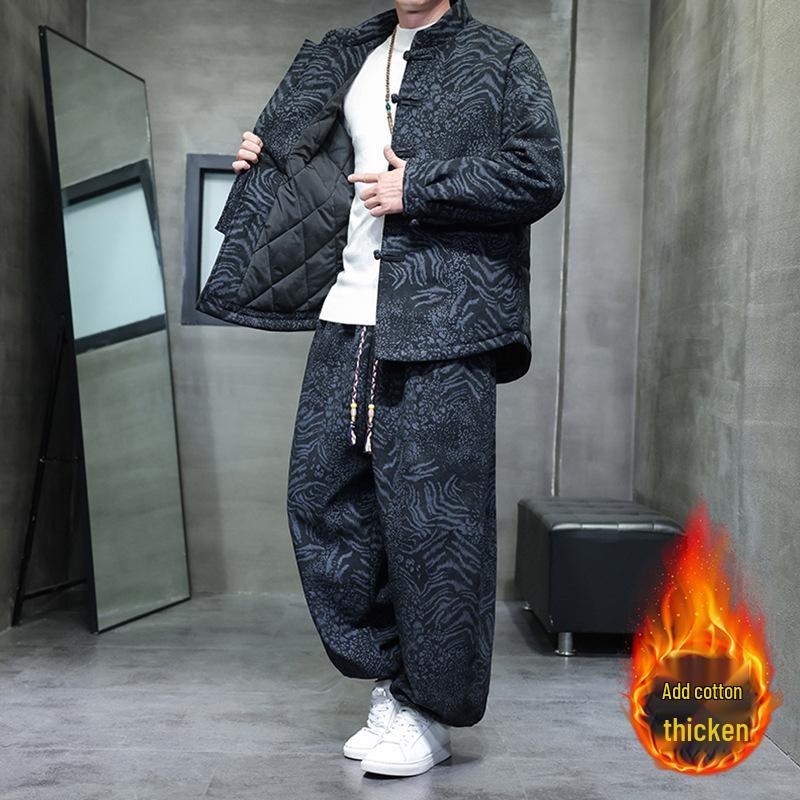 Men's Winter Chinese Style Corduroy Cotton Tang Suit - Thick, Warm Jacket Set