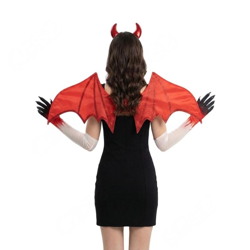 Halloween Bat Costume Accessories Bat Wing Evil Horn Headband Gloves for Halloween Party,Cosplay,Costume Ball,Carnivals