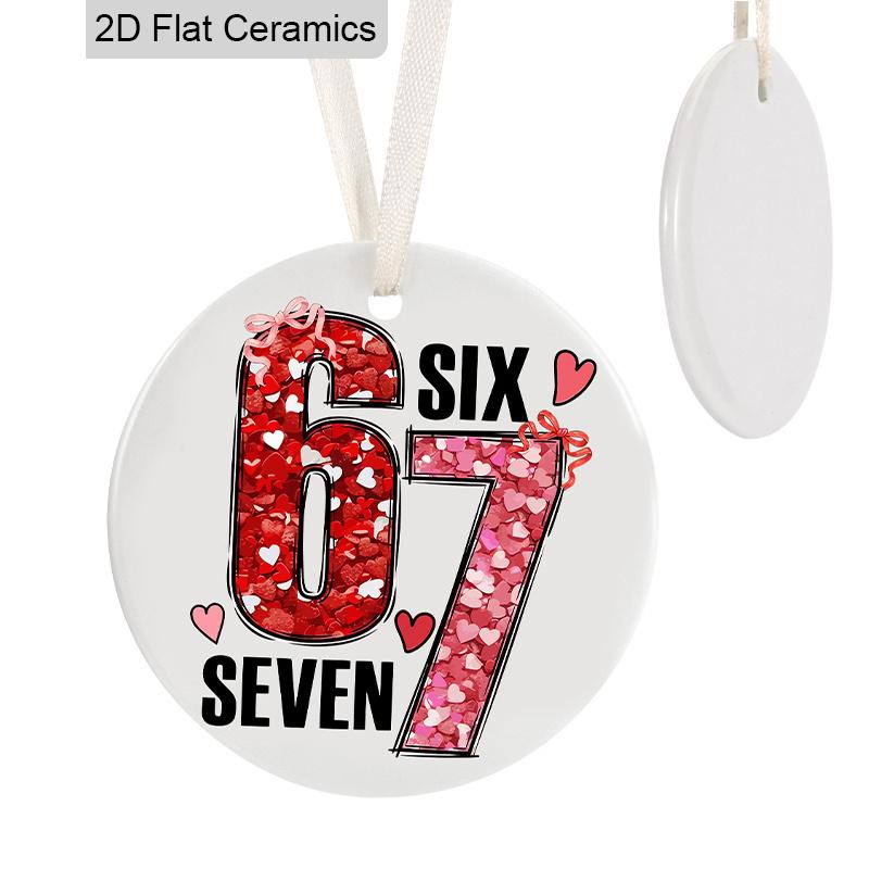 Pink Number  67 Ceramic Ornament, Romantic Valentine’s Day Gift, Christmas Tree Hanging Decor, Backpack Charms,Valentine’s Day Anniversary Keepsake 1pc