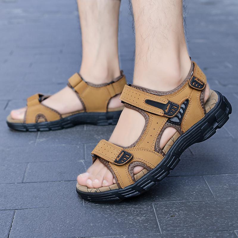 Summer Men's Leather Beach Sandal Sandals Leather Lightweight Sports Sandals Mens Genuine Leather Sandals