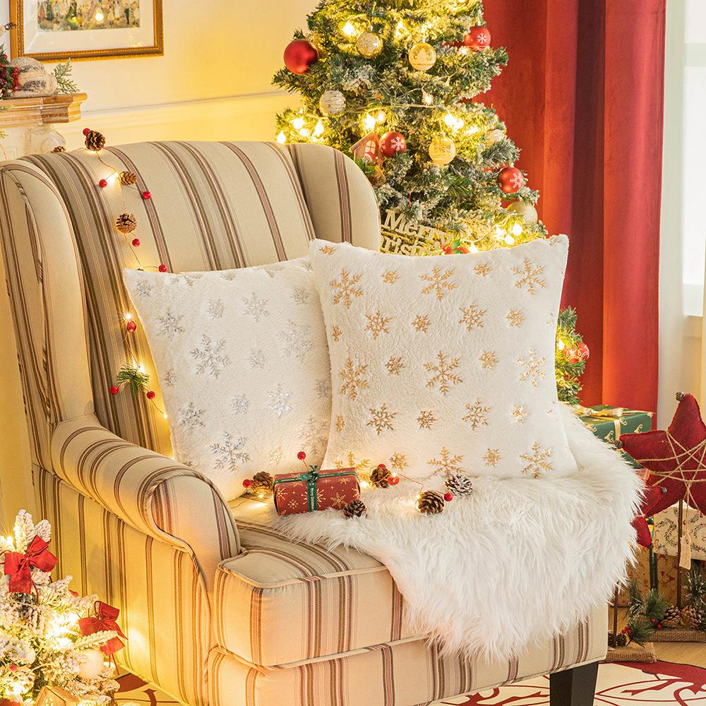 Christmas Snowflake Pillow Case Sequin Embroidered Pillow Model Living Room Sofa Cushion American Festive Atmosphere Pillow