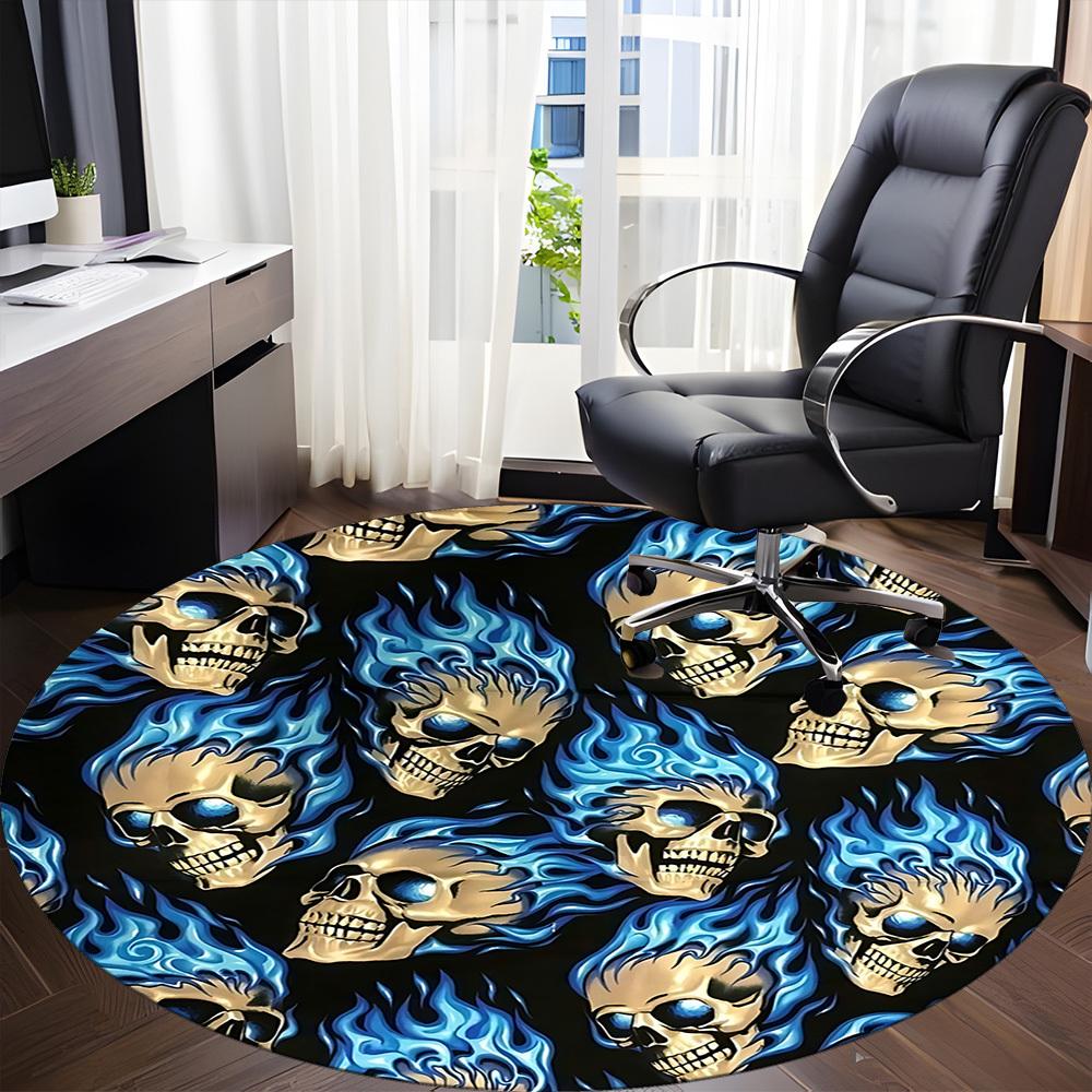 1PC Skulls Flames Office Round Area Rug, Mat Suitable For Office, Under Office Chairs Bedroom Living Room Home Decor, Room Deco