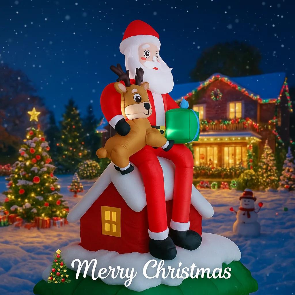 9.51FT Large Inflatable Santa Claus Reindeer Toy Home Decor Ornament Christmas Decoration forYard Xmas Supplies Holiday Gifts
