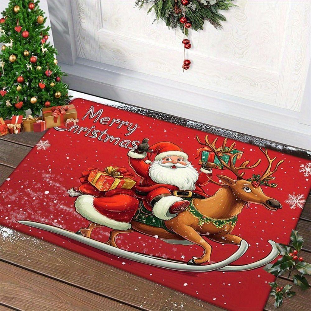 Santa Claus Design Bathroom Mat Gingerbread Man Pattern Door Carpet Anti-slip Pad  Home Decor
