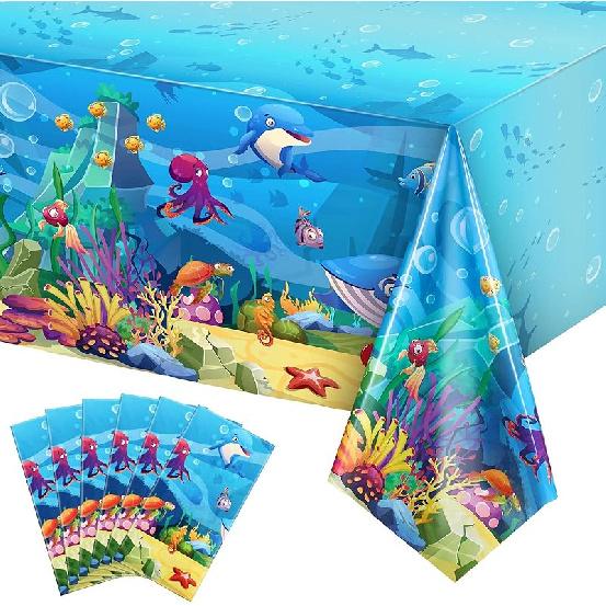 Tiamon 6 Pack Sea Party Tablecloth Ocean Animals Table Cover Underwater Creatures Tablecloth Ocean Sea Life Table Cover for Birthday Party 6