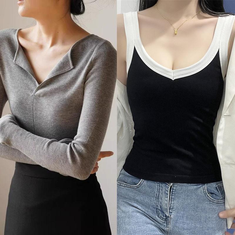 

French retro v-neck sweater with high-end temperament tight autumn top S 40-47.5kg