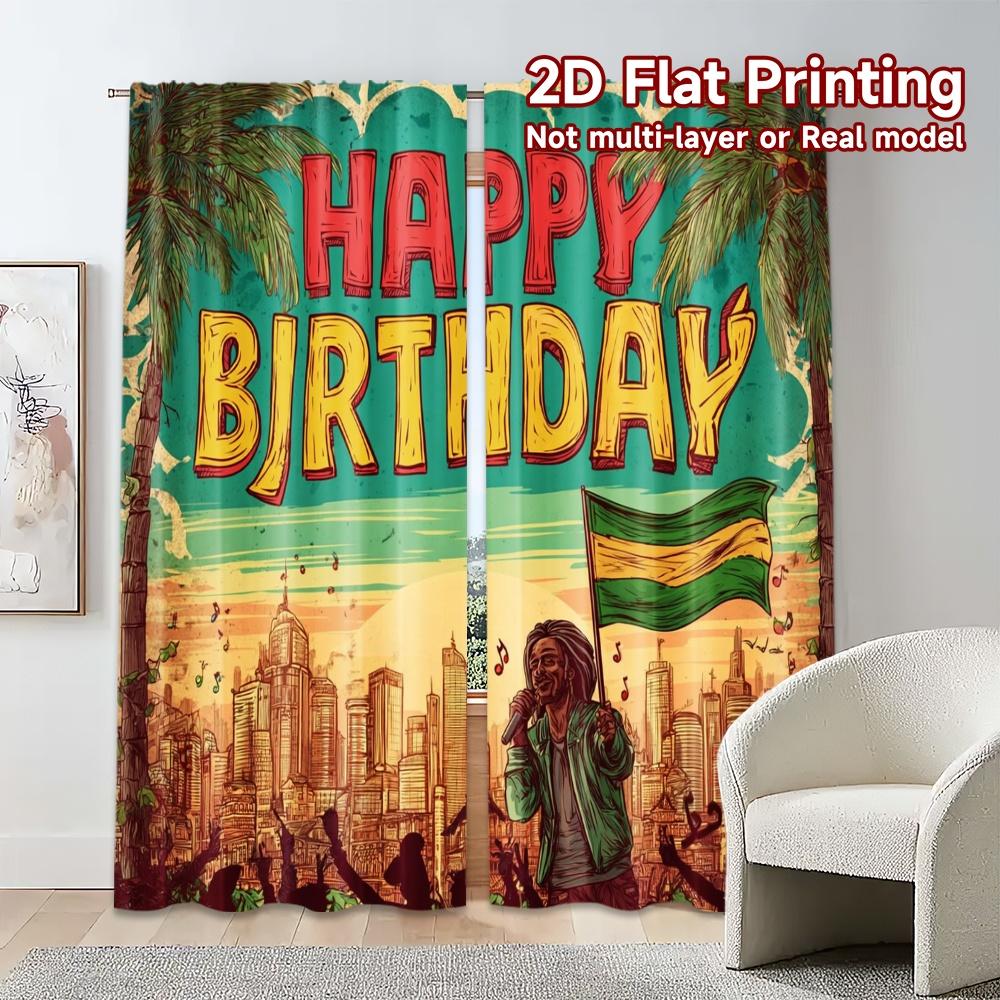 2pcs, 2D FLAT PRINTING Curtains (Without Rod) Tropical Birthday Popular Curtains&Window Treatment Versatile 100% Polyester