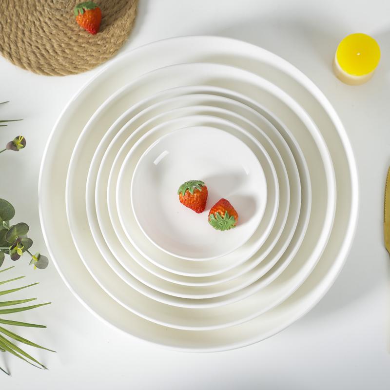 Set of 4 Ceramic Plates: Dinner, Rice, Soup, Deep, and Round Microwaveable Bone China Tableware.