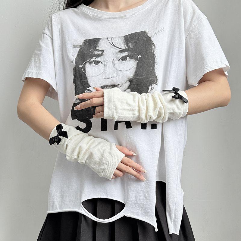 

Chenuo Xiucai Asian Culture Bows Gloves Sweet Young Adult Student Angel Fingerless Oversleeve Y2g Arm Sleeves White One size