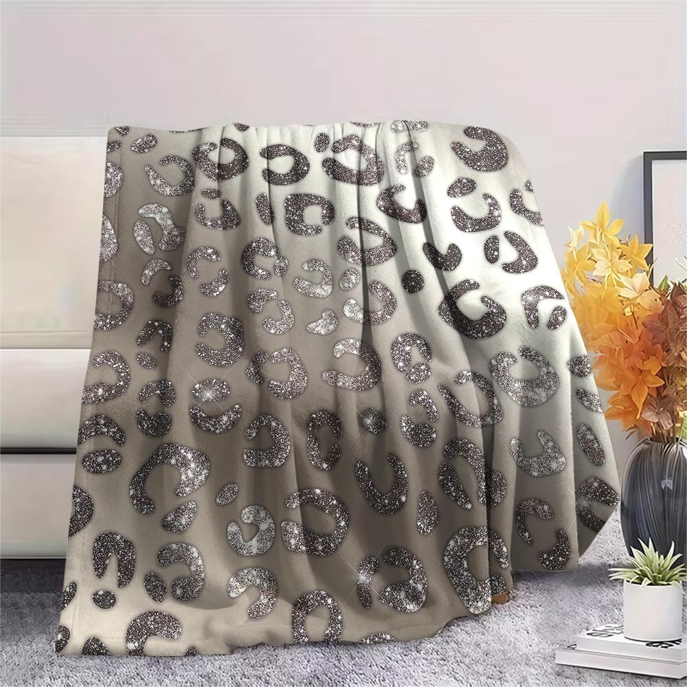 1Pc Shinning Leopard Print Flannel Blanket, High quality Comfortable for All Seasons, Home Decor, Warmth and Comfort, Perfect for Gifts