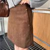 Plus Size Caramel Suede A-line Mini Skirt: High-Waist, Hip Hugger for Spring/Autumn