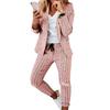 2 Stück/Set Damen Blazer Hosen Set Umlegekragen Cardigan Langarm Elastische Taille Schmale Passform Kordelzug Formell Knöchellang Kariert