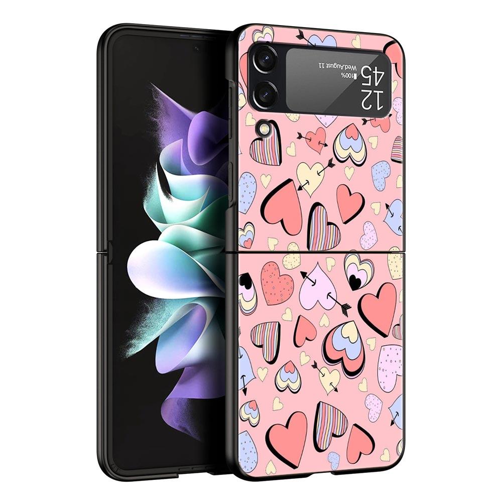 Gold Pink Rose Glitter Hearts Phone Case for Samsung Galaxy Z Flip 3 4 5 Shell For Samsung Z Flip3 Flip4 Hard PC Bumper Cover