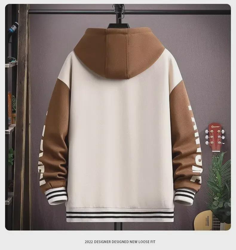 2024 Höst/Vinter Tjock Kontrastfärg Huvförsedd Broderad Tröjjacka för Tonåringar och Par