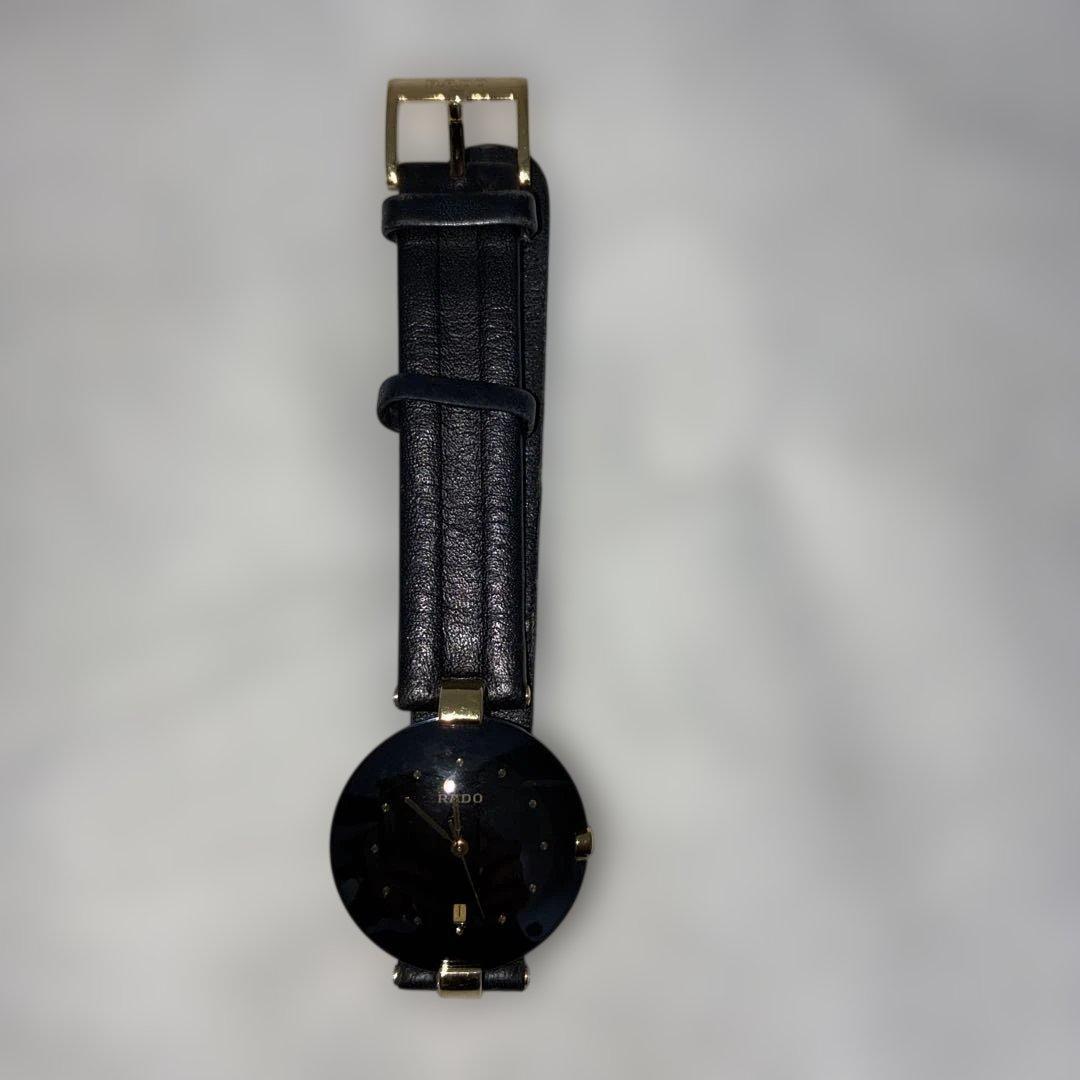 Used RADO quartz watch black dial leather belt