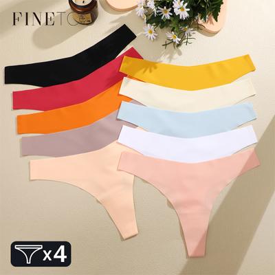 4PCS Ice Silk Underwear Women Seamless Thongs Sexy Low Waist V-Waist G-string Female Breathable Solid Panties Sports Underpants