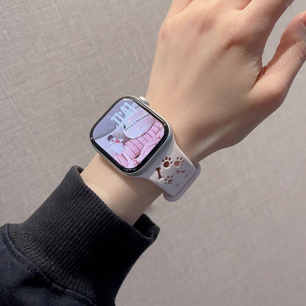 Correa de Silicona con Huella de Pata de Perro para Correa de Apple Watch 49mm 46mm 42mm 44mm 41mm 40mm 38mm Pulsera Series 10 9 8 7 SE 6 5 4 3 Ultra2