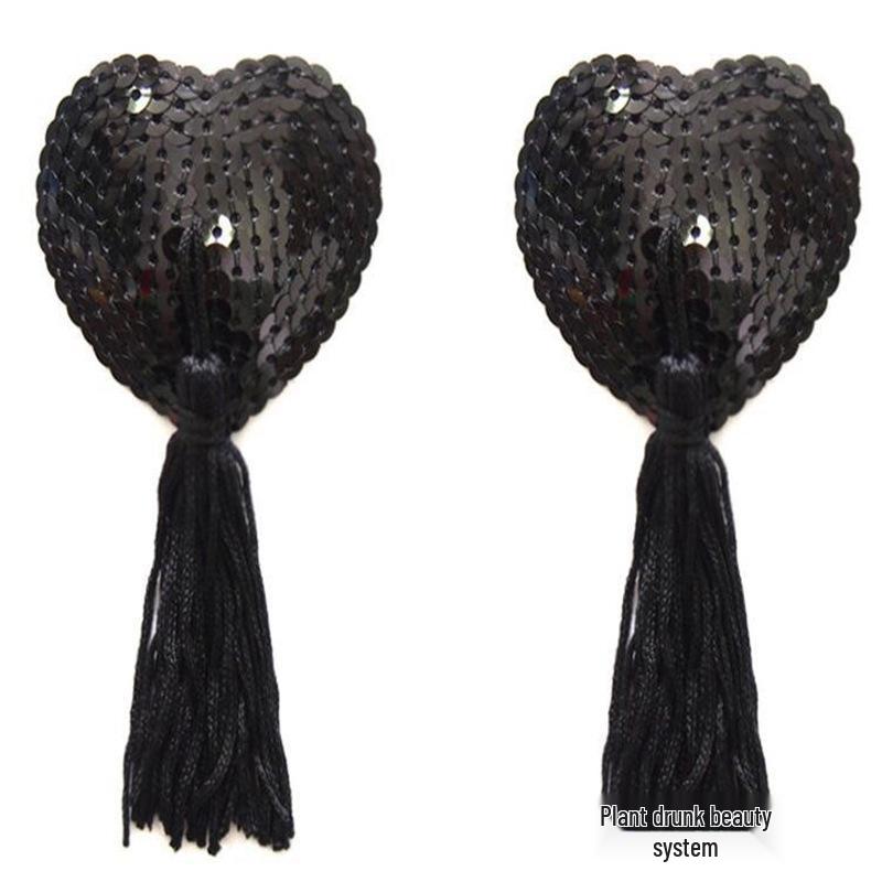 Heart-Shaped Sequin Tassel Nipple Pasties - Seamless Lingerie Accessories