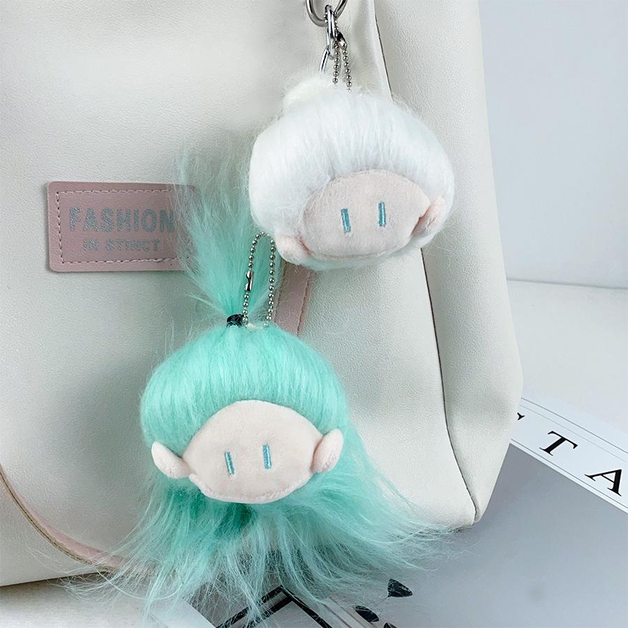 Cotton Cozy Plush Doll Keychain In Vibrant Green And White Great For Gifts Unique