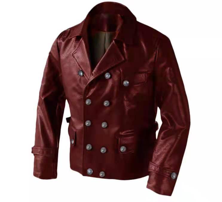 

Новая / винтажная кожаная мужская средневековая короткая пальто S вино красного