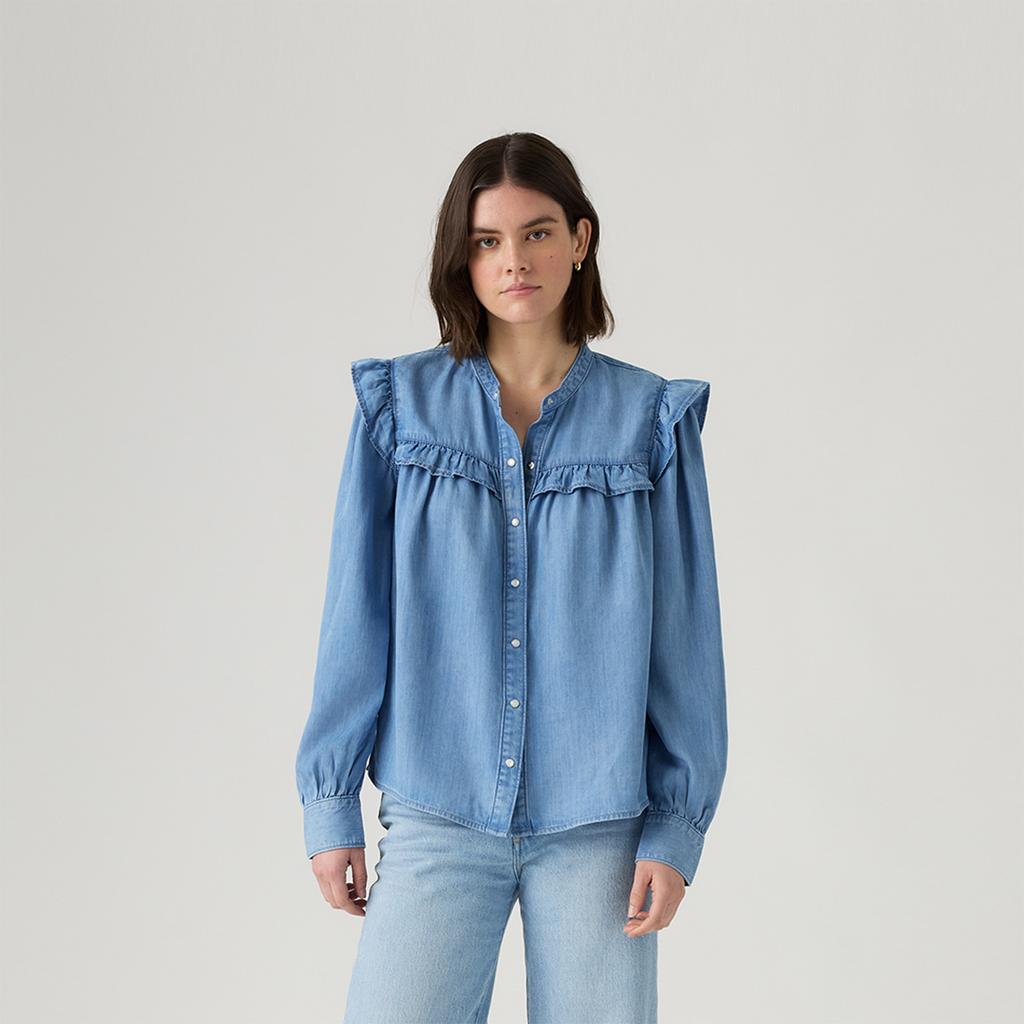 Levis Standard Sweet Cool Ruffle Denim Shirt Women Tops A8688-0021