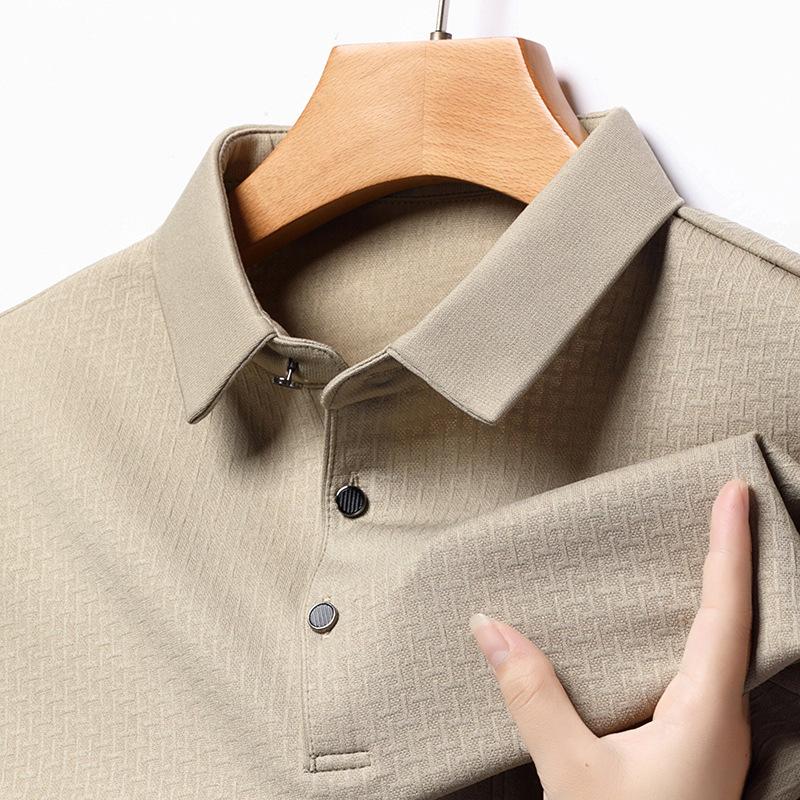 Jacquard Long Sleeve T-shirt Men's Autumn New Men's Solid Color Business Casual Polo Shirt