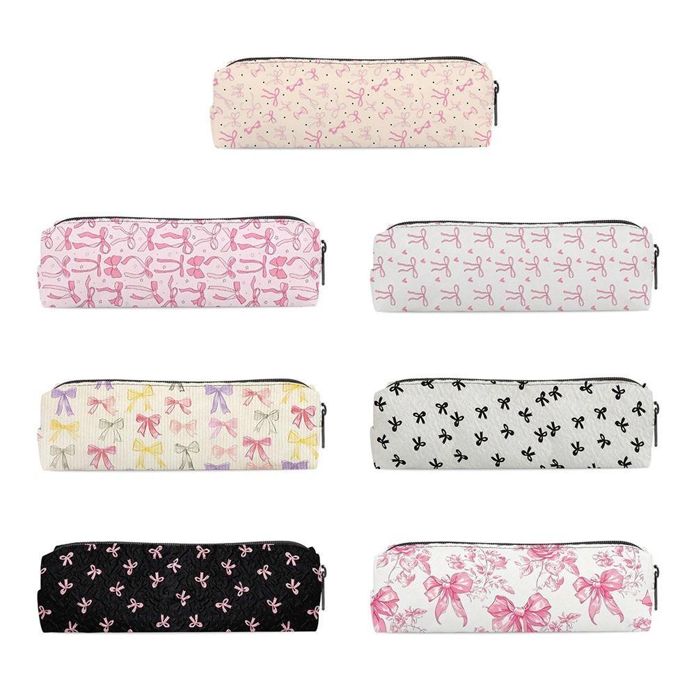 Portable Bowknot Pen Bag Zipper Closure Pencil Pouch New Pencil Case  School Supplies