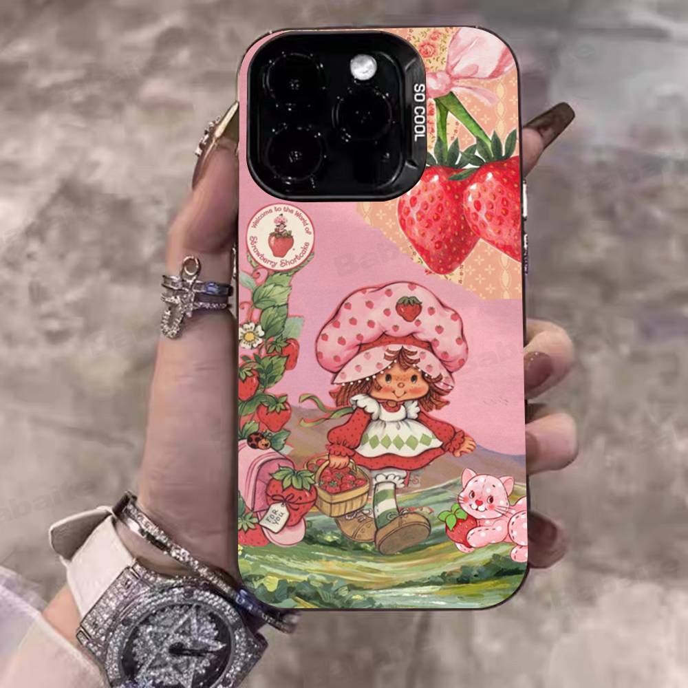Animated S-Strawberry S-Shortcake Phone Case For IPhone 17 16 15 14 11 12 13 Pro Max Plus Pro Colored Silver Cover