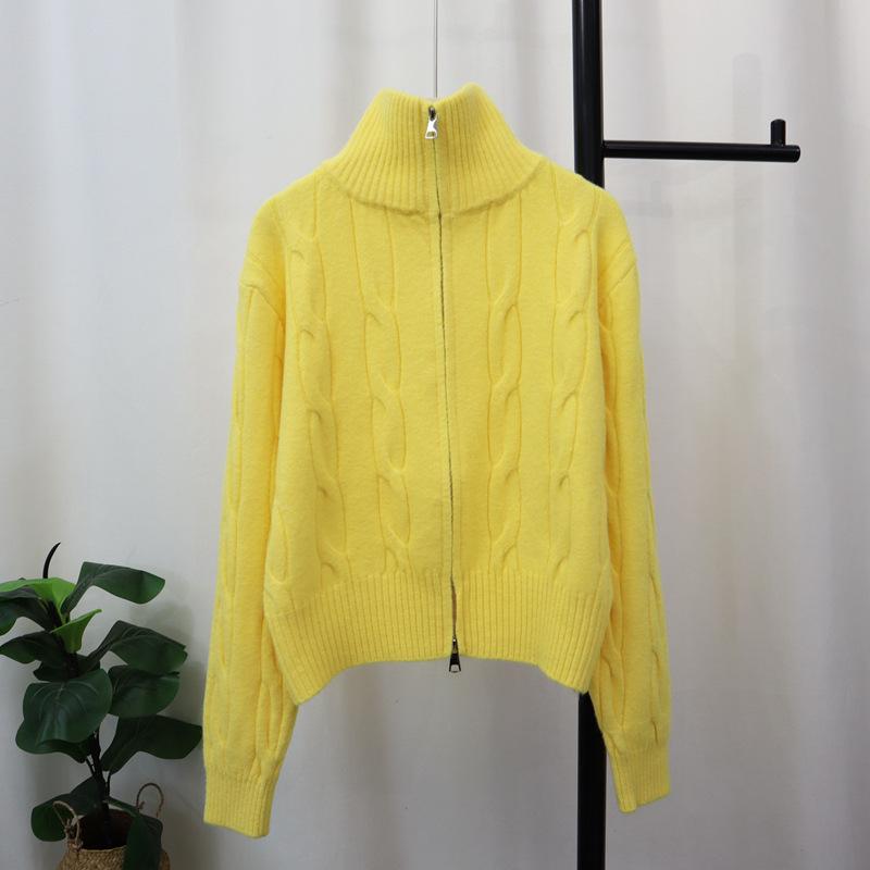 Thickened double zipper twist knitted cardigan autumn and winter new design soft waxy gentle wind sweater jacket women
