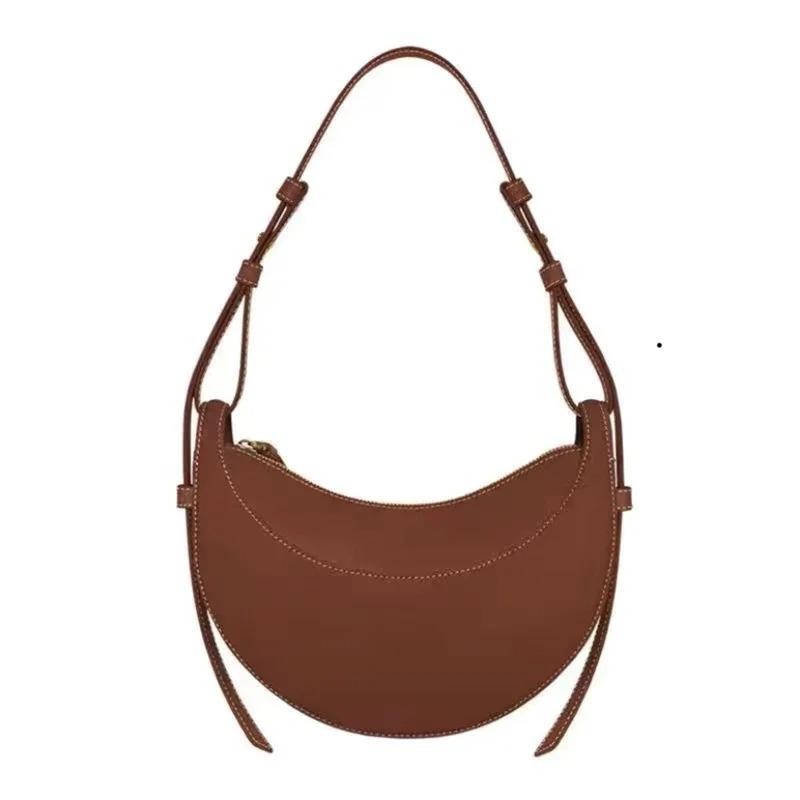 

French Fashion Genuine Leather Women s Single Shoulder Crescent Bag with Niche Design, Zipper Convenient and Practical темно-коричневого кольору