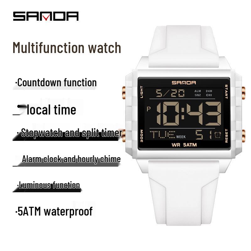 Sanda Waterproof Luminous Sports Watch: Square, Transparent Timer for Students