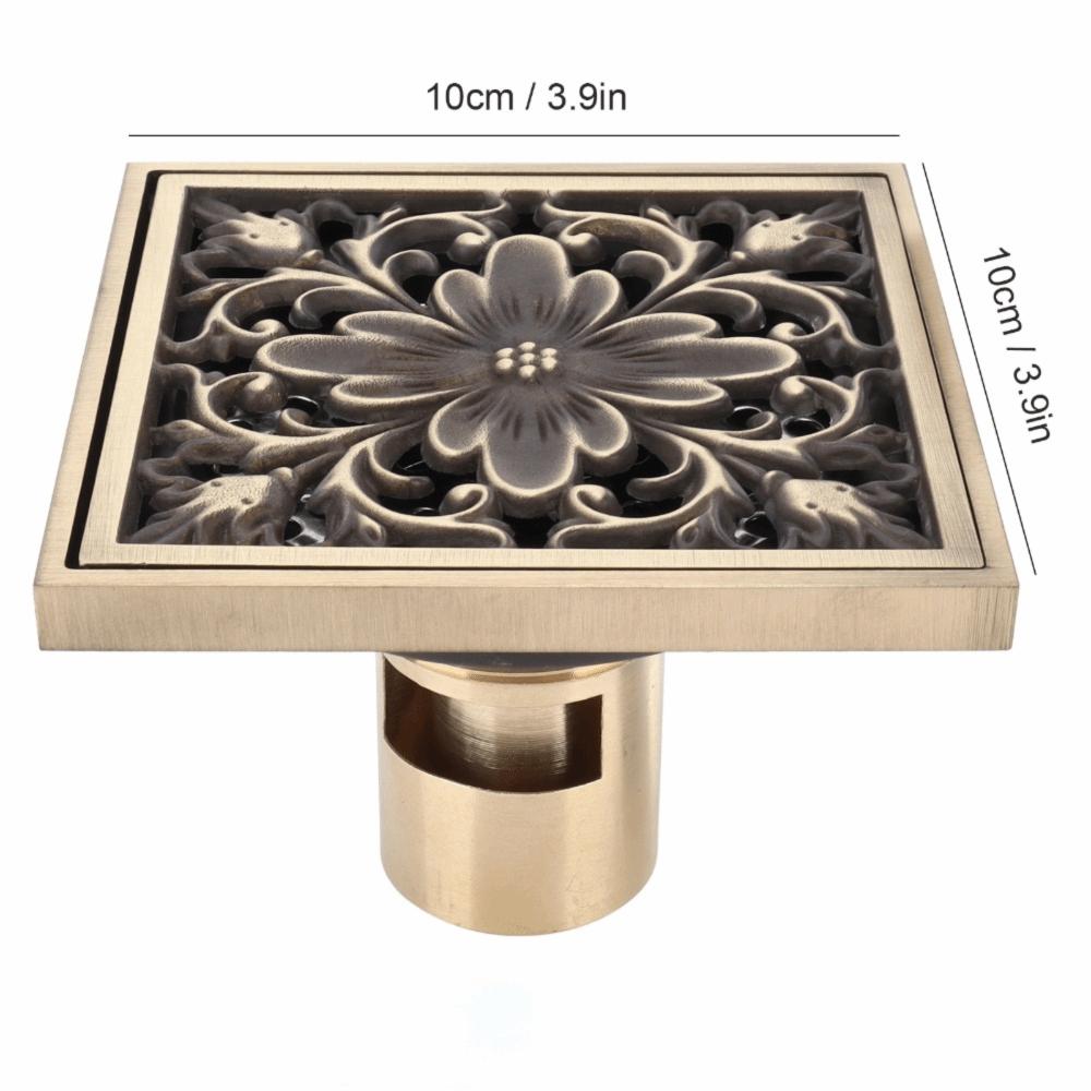 Copper Material Floor Drain Kit Square Removable Cover Bathroom Floor Drain Filter Strainer 10x10cm / 3.9x3.9 Inch