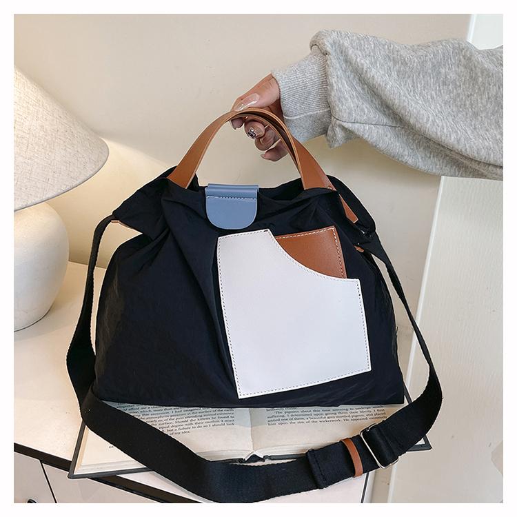 

Сумка-тоут из парусины в стиле пэчворк нишевого дизайна, женская сумка через плечо в корейском стиле, сумка-тоут для通勤, универсальная повседневная сумка через плечо (30cm Max Length 50cm) чёрный