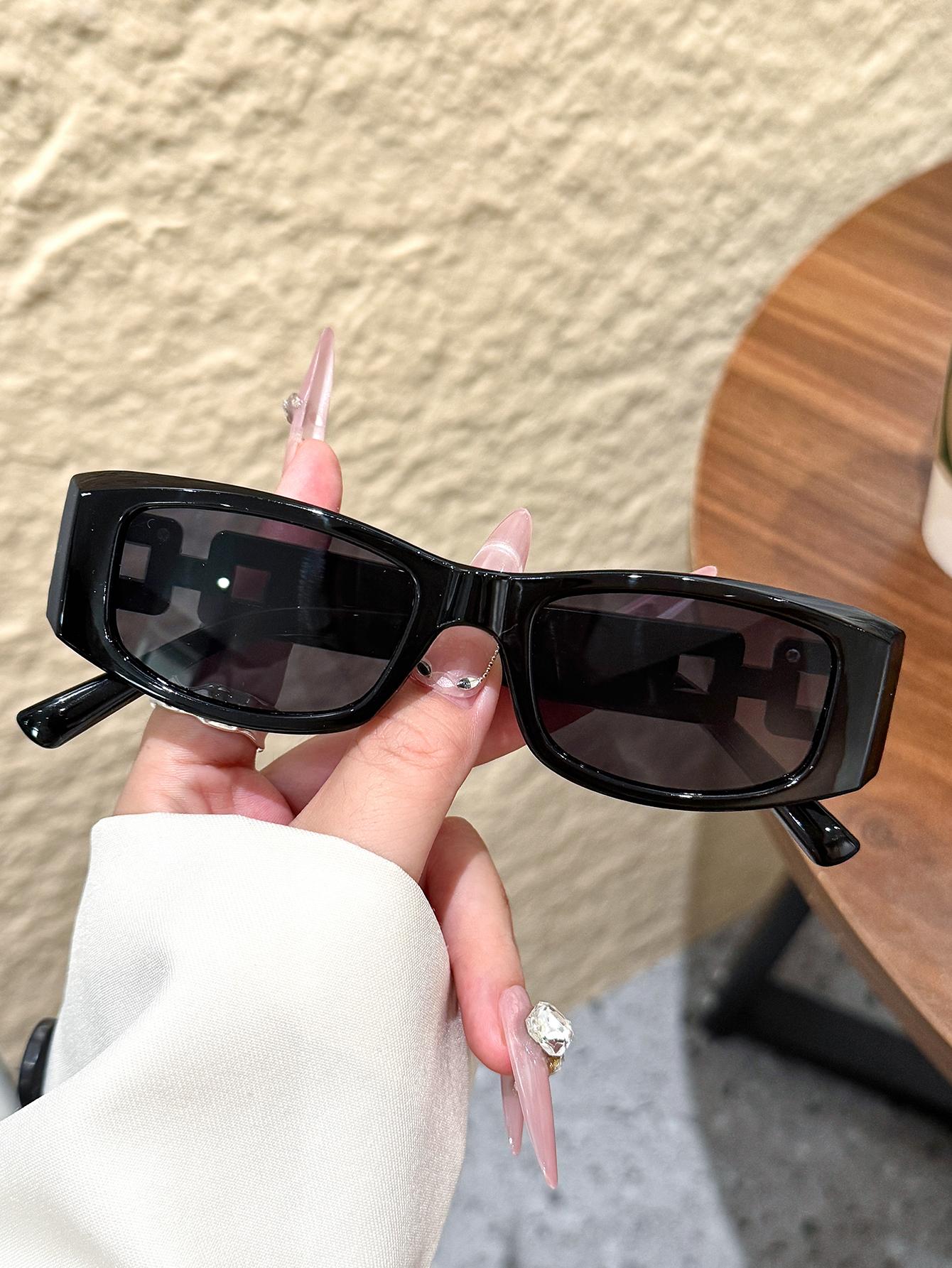 

1Pc Small Rectangular Sunglasses for Women, Designer Brand, Fashionable Black Sunglasses, Trendy Holiday Gift for Women