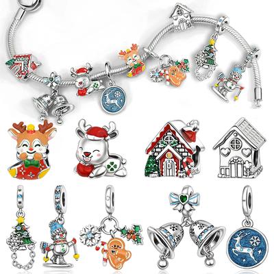 925 Silver Christmas Bell Charms Snowflake Reindeer House Bead Snowman Pendant Fit Original Bracelet Necklace Jewelry