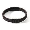 Luxury Punk Mens Double-Row Braided Leather Bracelet Bangle Rope Black Wristband with Stainless Steel Gift for Boy Male Father Jewelry Accessories