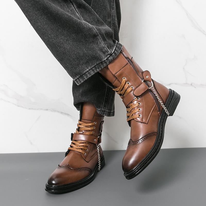 Men's Punk Style Motorcycle Boots - Wear-Resistant Leather, Thick Mid-Calf, Plus Size, Autumn/Winter Martin Boots