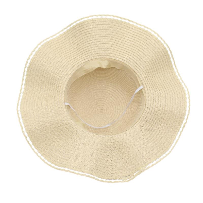 Spring And Summer Straw Hat Women'S Wavy Edge Big Brim Sun Hat Bow Cool Hat Beach Hat Sun Hat
