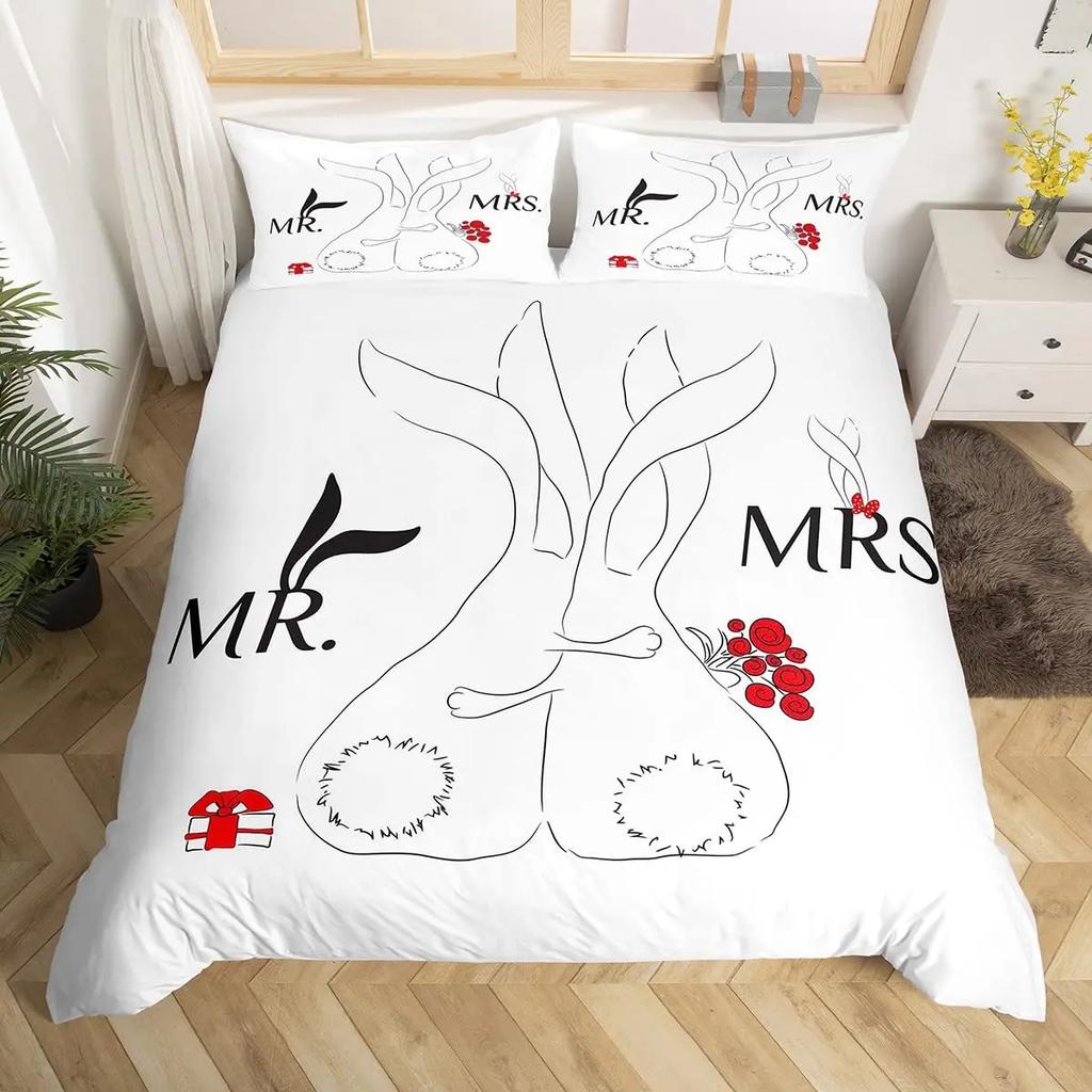 Mr And Mrs Duvet Cover Set King Black Love And Gold Bedding Set For Couples Cute Romantic Valentines Gifts Comforter Cover Sets