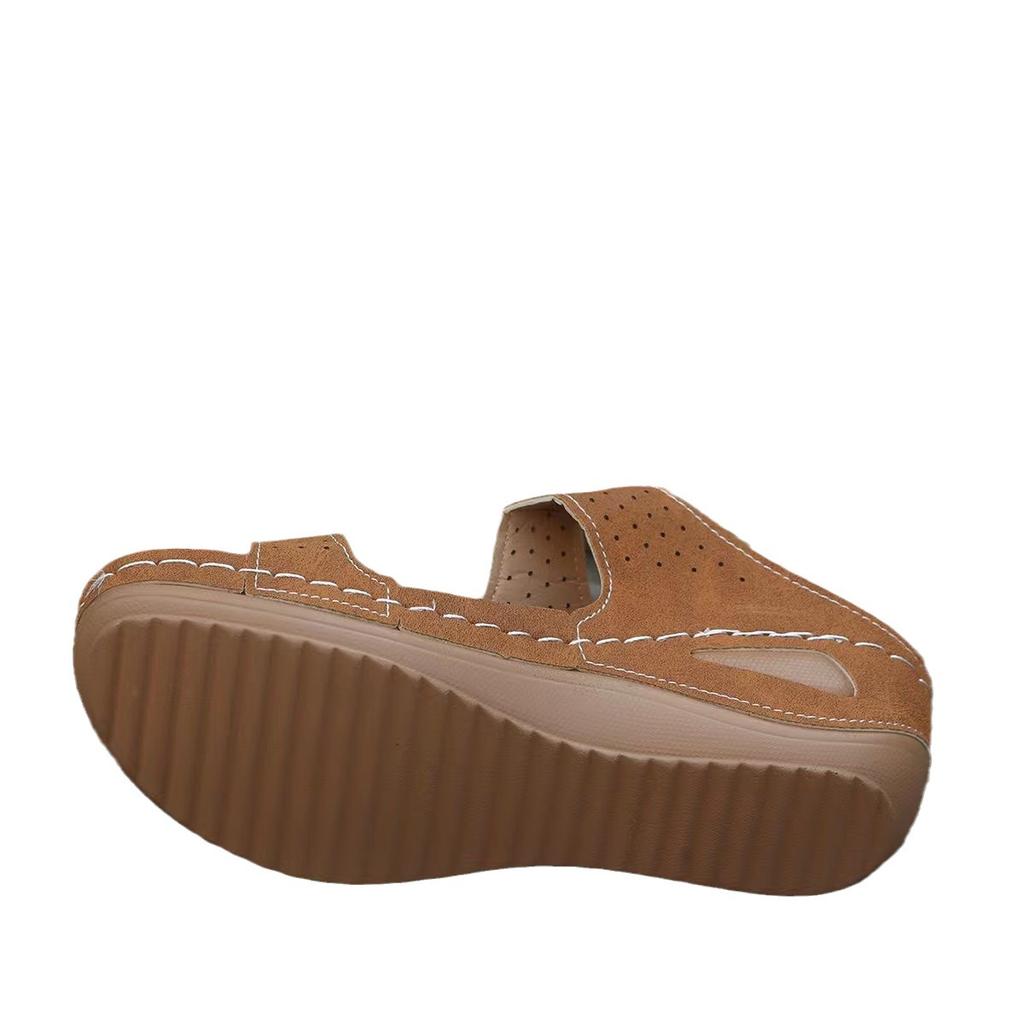 Summer Women's Slippers Hollow Solid Color Flower Open-toed Slope Heel Fish Mouth One-character Sandals Women's Shoes