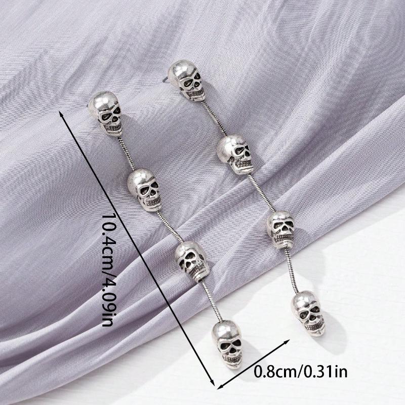 1pair Exaggerated European&American Style Long Tassel Skull Dangle Earrings For Women, Halloween