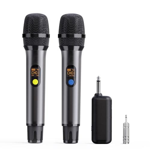 XIAOKOA Dynamic Wireless Microphone, Handheld Karaoke Microphone for Two People, UHF 30m Stable Transmission, Type-C Rechargeable, Noise Reduction, Mu