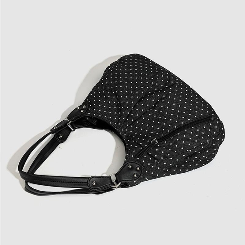 Korean Retro Polka Dot Tote Bag Large Capacity Hobo Shoulder Bag for Women 2025 Fashion Preppy Style