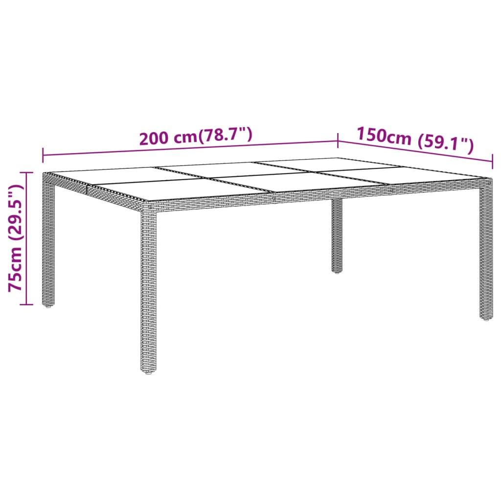 vidaXL Gartentisch 200x150x75 cm Hartglas und Poly Rattan Grau