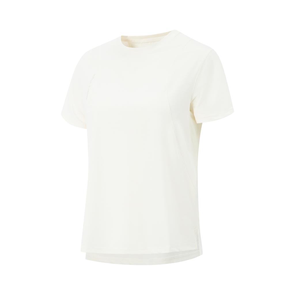 Li Ning Fitness Series Solid Color Round Neck Comfortable Breathable Versatile Short Sleeve T-Shirt Women T-Shirts Off-White ATSV136-1