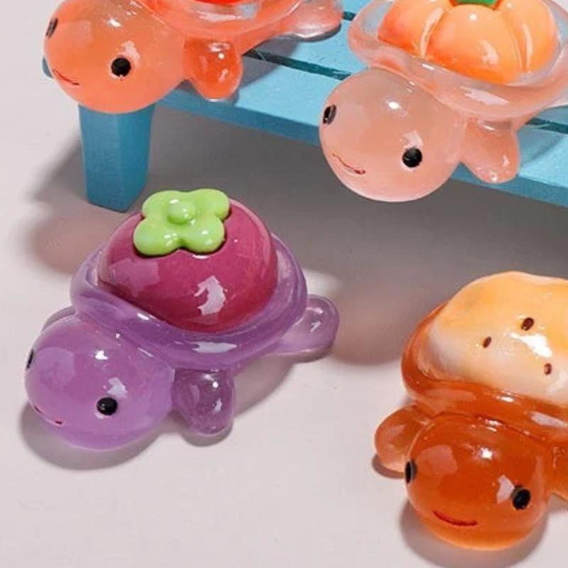 10Pcs Mini Resin Glowing Cartoon Fruit Turtle Small Ornament Doll House Scene Model Toys Play House Desktop Decorations