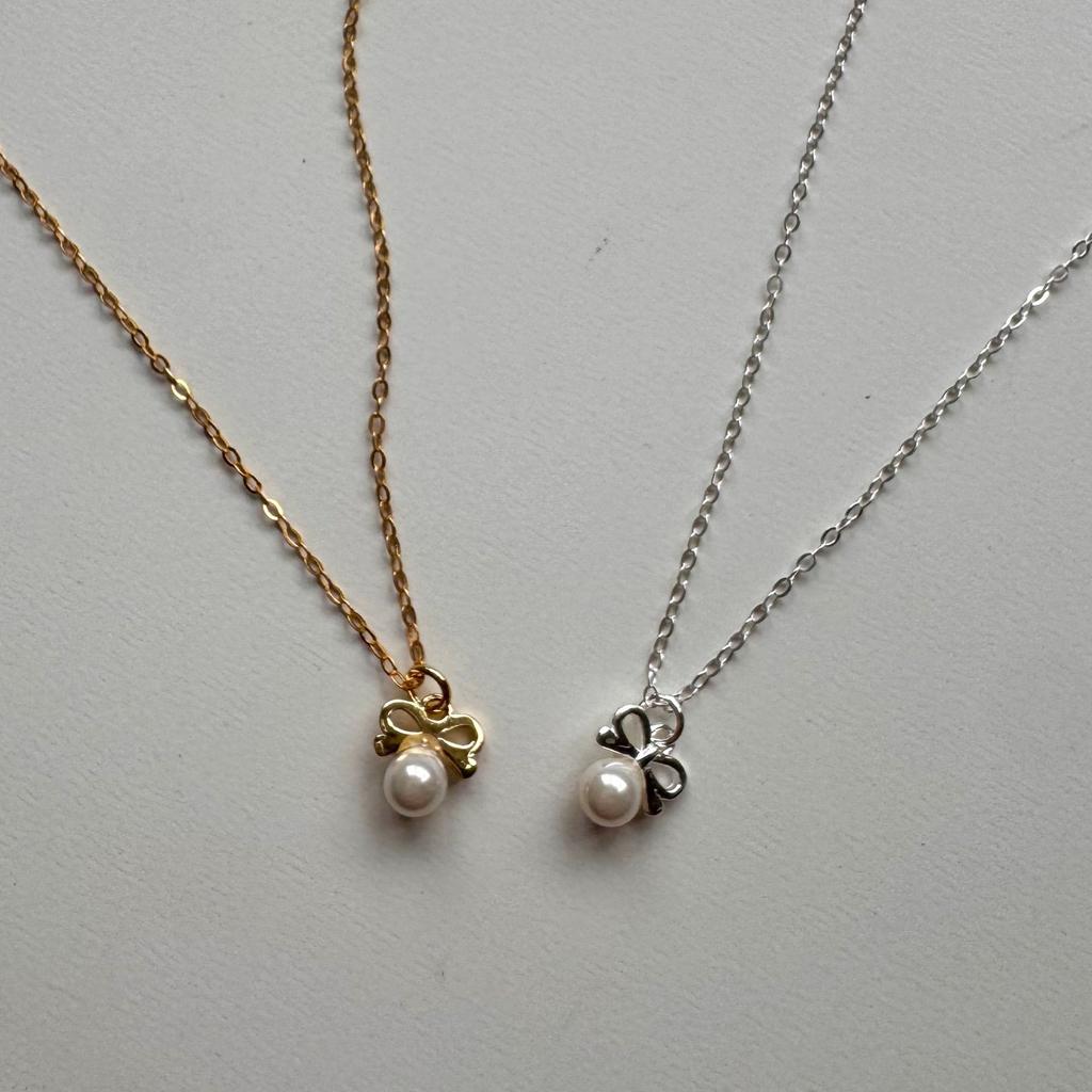 Collana con Ciondolo Fiocco e Perla Sintetica in Argento Sterling 925 Coreano per Donna Gioielli Squisiti Carini per Feste