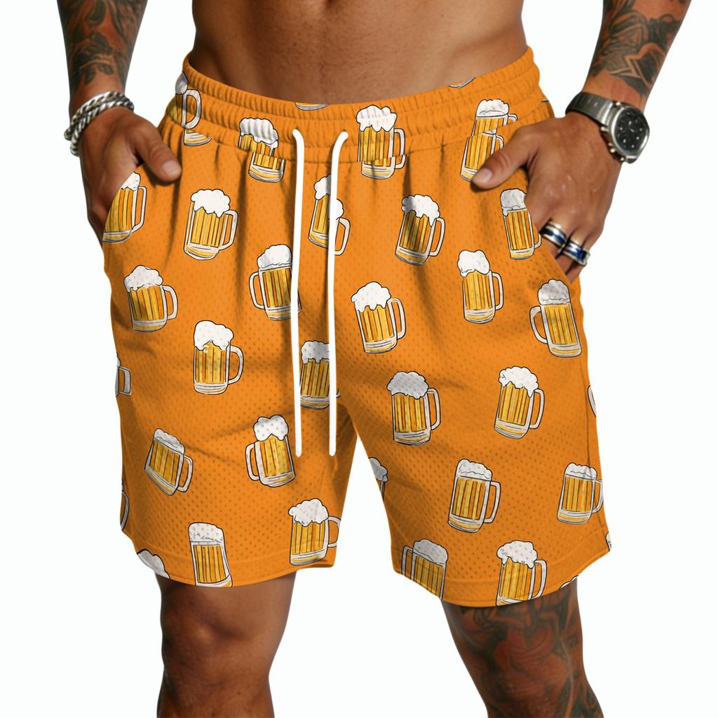 Herren Freizeitshorts mit Print und Kordelzug, Leicht, Schnelltrocknend, 5 Zoll Schrittlänge